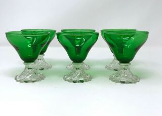 6 Small Forest Green Anchor Hocking Boopie Burple Cocktail Liqueuor Glasses