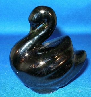 Frankoma Pottery Mini Swan Figurine 168 Onyx Glaze Ada Clay Circa 1942 - 1954