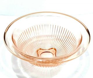 Vintage Federal Pink Rose Glow Ribbed Glass Mixing Bowl With Rolled Edge 10 1/2 "