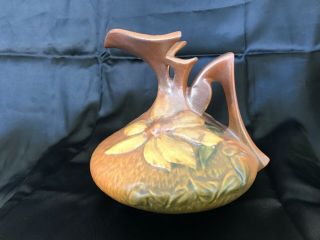 Vintage Roseville Pottery Clematis Ewer Shape 16 - 6 Gold/yellow/green/brown