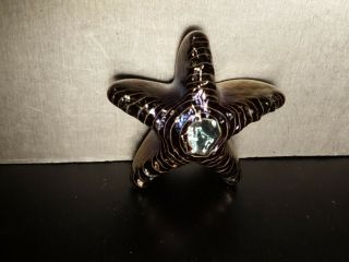 Robert Held Art Glass Iridescent Purple Starfish With Label 3 1/2 " W