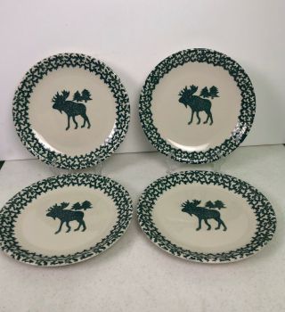 Folk Craft Moose Country Tienshan Green Sponge Dinner Plates Set Of 4 2