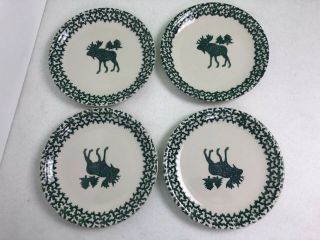 Folk Craft Moose Country Tienshan Green Sponge Dinner Plates Set Of 4 4
