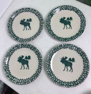 Folk Craft Moose Country Tienshan Green Sponge Dinner Plates Set Of 4 6