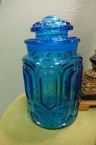 L.  E.  Smith Moon And Stars Colonial Blue Sugar Canister 9.  5 " Near Perfect