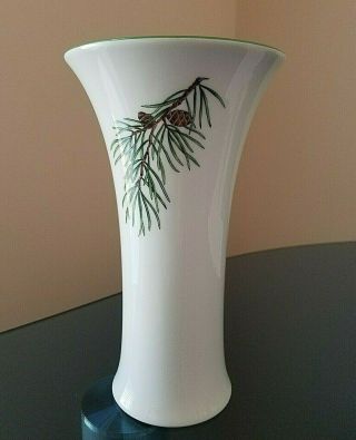 Augarten Wien Austria Porcelain Trumpet Vase 7.  5 " Tall Vintage Pine Tree Sprigs