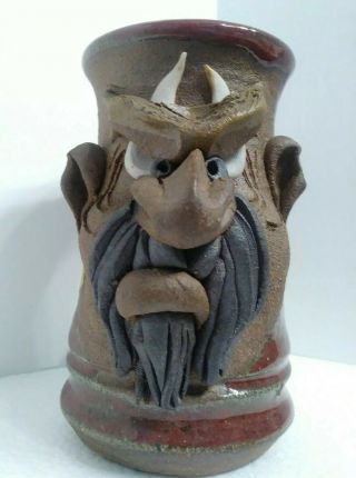 Mahon Stoneware Face 1980 Vintage Mms Signed Mustache Mug Size 5.  5 Hand Crafted