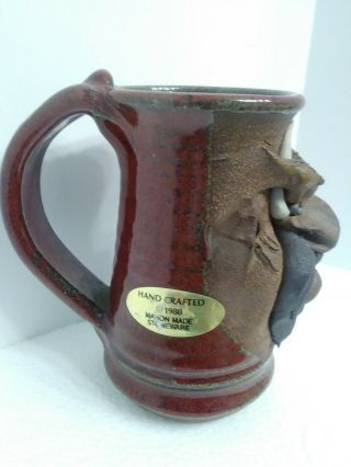 Mahon Stoneware Face 1980 Vintage MMS Signed Mustache Mug Size 5.  5 Hand Crafted 2