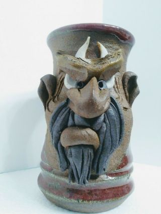 Mahon Stoneware Face 1980 Vintage MMS Signed Mustache Mug Size 5.  5 Hand Crafted 6