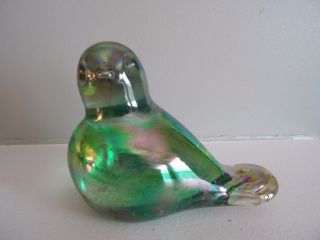 Joe St Clair Green Iridescent Glass Bird Paperweight Signed