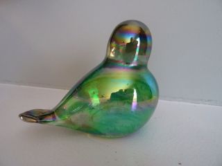 Joe St Clair GREEN IRIDESCENT Glass Bird Paperweight Signed 4