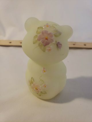Fenton Hand Painted Perfect Glass Bear Figurine - Yellow Flowers Signed J Steven 3