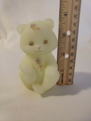 Fenton Hand Painted Perfect Glass Bear Figurine - Yellow Flowers Signed J Steven 7