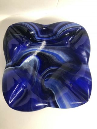 Vintage IMPERIAL Glass BLUE Slag Ashtray,  End O ' Day,  Square 2