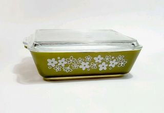 Pyrex Spring Blossom Crazy Daisy Refrigerator Dish 503 With Lid 1.  5 Qt Green