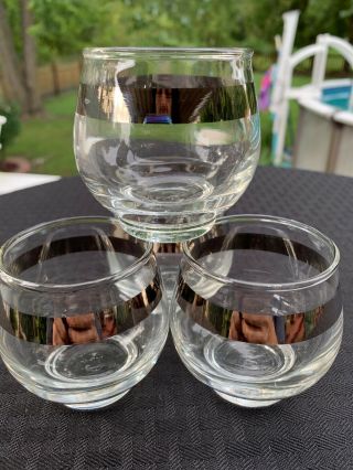 Vintage Libby Silver Band Footed Roly Poly Glasses Mid Century Modern Barware