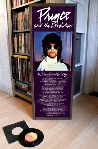 Prince When Doves Cry Promotional Poster Lyric Sheet,  Purple Rain,  1999,  Covette