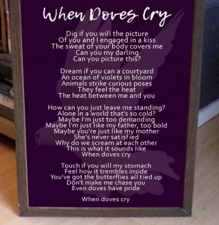 PRINCE WHEN DOVES CRY PROMOTIONAL POSTER LYRIC SHEET,  PURPLE RAIN,  1999,  COVETTE 3