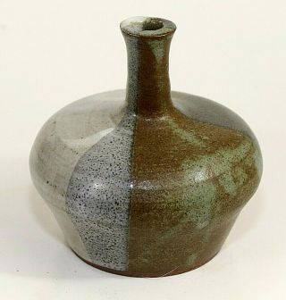 Hand - Thrown Studio Art Pottery Vase,  Browns,  White Glaze,  Signed Liz