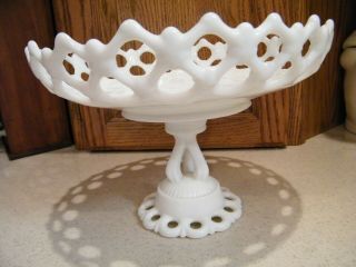 Westmoreland White Milk Glass Doric Lace Footed Pedestal Compote Bowel