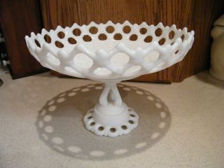 Westmoreland White Milk Glass Doric Lace Footed Pedestal Compote Bowel 2