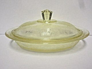 Yellow Florentine Oval Vegetable Bowl And Cover Lid / Hazel Atlas Glass Co