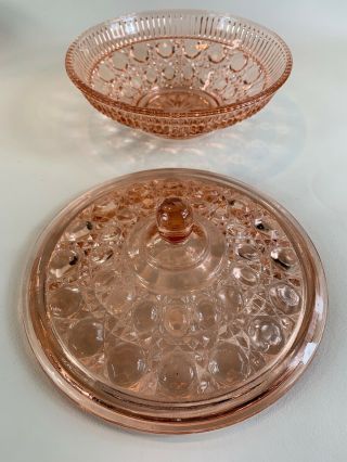 Candy Bowl/ With Lid Windsor Pattern Pink Depression Glass 3