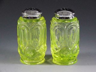 Pair: Vaseline Glass Salt & Pepper Shakers