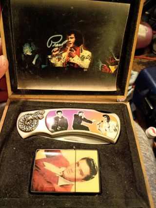 Vintage Elvis Presley Pocket Knife And Zippo Lighter Set In Case
