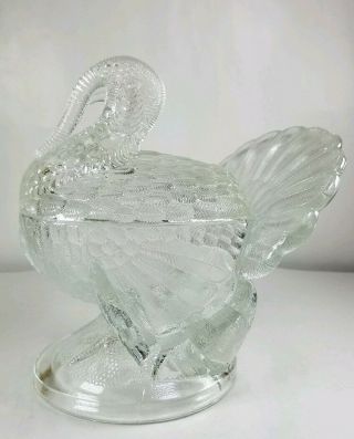 Vintage L.  E.  Smith Clear Glass Turkey Candy Serving Dish With Lid Centerpiece