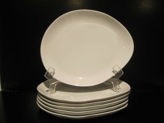 Set Of 6 Crate & Barrel White Oval Appetizer Salad Dessert Plates Euc