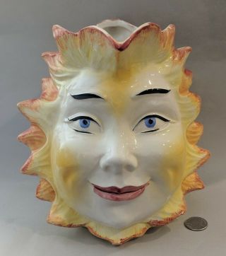 Bassano Ceramic Sun Face Pitcher Jug Italy Art Pottery