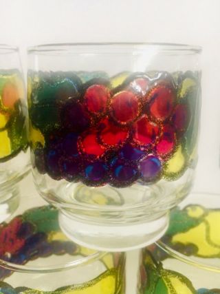 Set of 7 vintage Libbey “stained glass” fruit themed juice / cocktail glassware 2