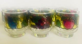 Set of 7 vintage Libbey “stained glass” fruit themed juice / cocktail glassware 3