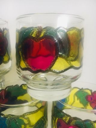 Set of 7 vintage Libbey “stained glass” fruit themed juice / cocktail glassware 4