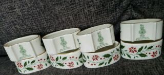 8 Royal Doulton Porcelain Holly Ribbon Napkin Rings Tc1169 1986 Christmas