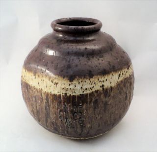 Vintage Studio Art Pottery Vase Paddled Square Ash Glaze Mystery Signed - Estate