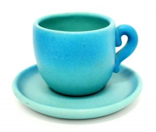 Vintage Van Briggle Pottery Cup & Saucer Blue C.  1940s - 60s Signed