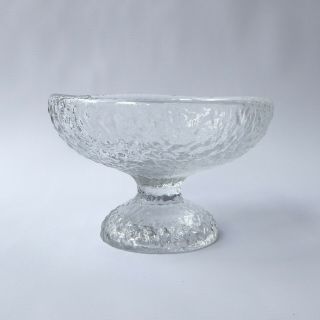 Scandinavian Art Glass Footed Bowl/dish.  Iittala/boda? Crystal Ice Textured 70s