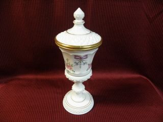 Westmoreland Milk Glass Hand Painted Roses Bows 13 " Chalice Artist Signed Smail