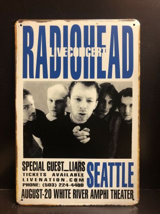 Radio Head Seattle White River Concert Poster Vintage Large Metal Sign 40x30 Cm