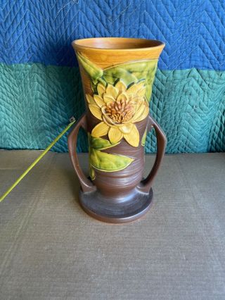 Large Vintage Roseville Pottery Vase 14” 82 Brown And Green