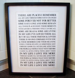 The Beatles/in My Life A3 Size Lyric Art Print/poster