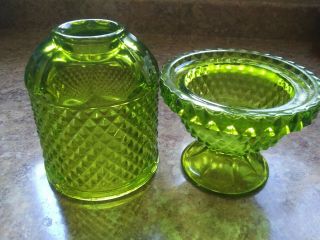 Vintage Viking Glass Lime Green Diamond Point Fairy Lamp Covered Candleholder