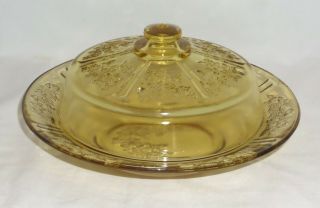 Federal Sharon/cabbage Rose Amber Butter Dish W/lid