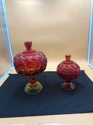 2 - Wright/smith Moon & Star Ambrina & Red Glass Candy Compote Dishes 9.  5&6.  5”