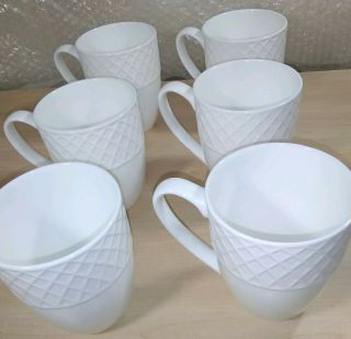 6 Mikasa Trellis White Bone China Coffee Cups Mugs