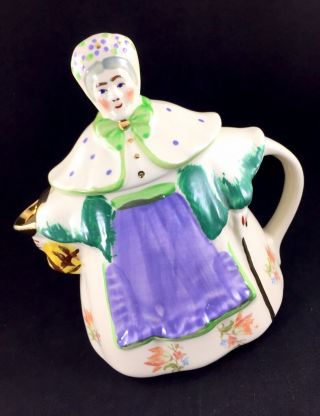 Shawnee Granny Ann Tea Pot Gold Accents Hand Painted Floral Apron Spout Bo Peep