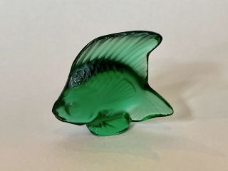 Lalique Fish Sculpture Green Luster Crystal Signed