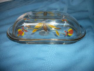 Rare Vintage Hall Autumn Leaf Jewel T Clear Glass 7 1/2 " Butter Dish